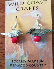 Abalone Bird and Coral Bead Earrings with Surgical Steel Wires