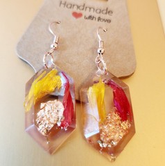 Modern Sunflower Petal Resin Earrings Metallic Foil Rose Gold Nickel Free New