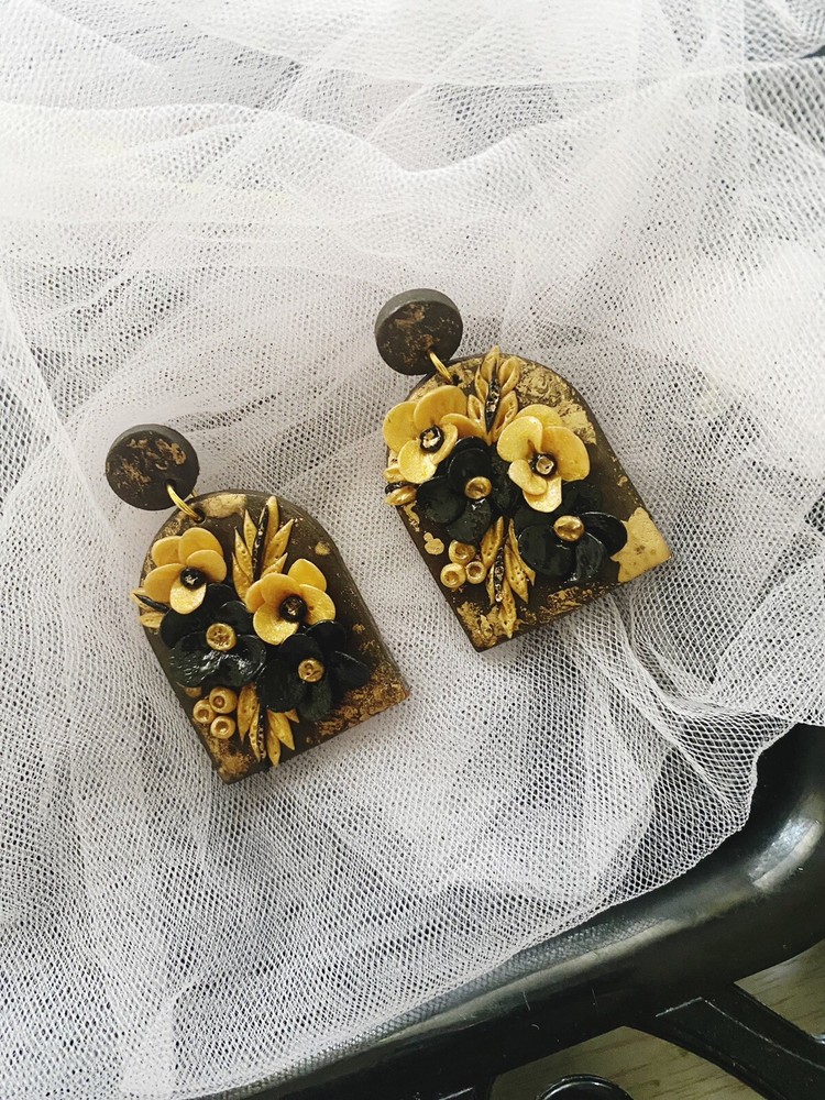 Polymer Clay Earrings Gold/brown/bronze/arch