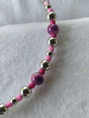 Handcrafted Pink Purple Silver Beaded Polymer Clay Memory Wire Choker Set