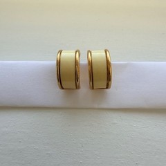Orena Vintage Clip-On Gold Tone Cream Enamel Earrings 1970s Marshall Field’s Chi