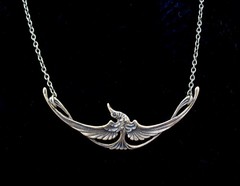 Art Nouveau Bird Necklace Egyptian Revival Pendant Oxidized Brass Chain Birthday
