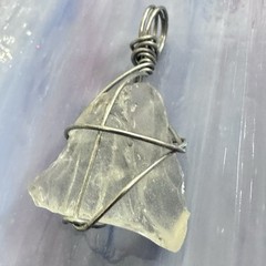 Clear Glass Pendant Handmade Necklace Beach Sea Glass Wire Wrapped 3035 P
