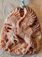 Large Hand Carved Eagle in Red Agate Pendant, 18K GF Bail, 24″ Leather Cord