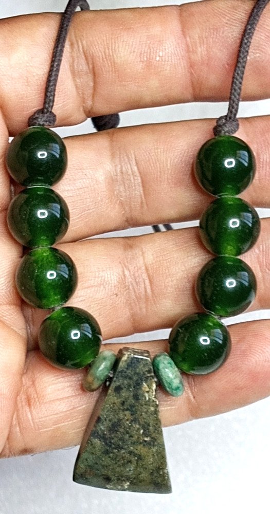 Serpentine and Green Jade beads, handmade adjustable necklace.