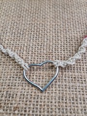 New Natural Hemp Necklace W/ Heart Charm and Pink Beads 19 – 20 in Twist Macrame