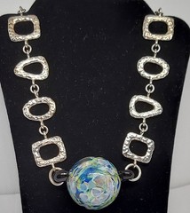 Sterling Silver Art Glass end of day planet Modernist Necklace choker CSX toggle