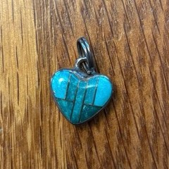 Heart Pendant Sterling Silver Zuni Style Turquoise Inlay