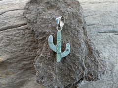 Saguaro Sterling Silver DOUBLE Sided Pendant Gemstone Tiger’s Onyx & Opal E43
