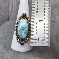 Larimar Sterling Silver Statement Ring Purple Accents Size 8.5 Southwestern Boho