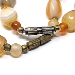 Natural Polished Agate Stone Necklaces Set of 2 at 22″ and 28″ Multicolor VTG