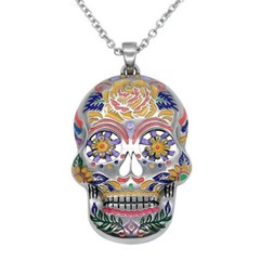 The Floral Sugar Skull Necklace Day of the Dead Pendant Jewelry By Controse