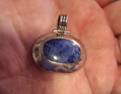 Vintage Sodalite Inlay Sterling Silver Hinged Bail Pendant 925