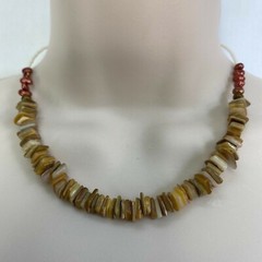 Handmade Beaded Necklace Tan Mother of Pearl Shell Beads and Copper Dyed Pearls