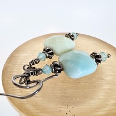 Vintage Sterling Silver Dangle Earring Square Faceted Larimar 1.25 Inc / 3.2 CM