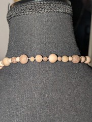 Beige/Taupe/Grey Matte Polish Round Stone Beaded Over The Head Necklace 15″