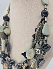 Artisan Multi-Strand Statement Necklace Stone Bead Layered Bib Earthy Boho 20″