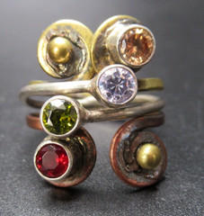 Beautiful Mixed Metals Swirl Colorful Glass Artisan Ring Size 7.5