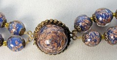 Vintage Blue Aventurine Venetian Murano Art Glass Double Strand Bead Necklace