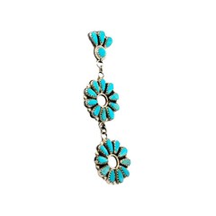 Violet Nez, Earrings, Kingman, Sterling Silver, Navajo, 3 1/4″