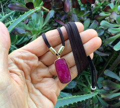 $490 Ruby Sundance Charm Necklace leather suede cord handmade artisan jewelry