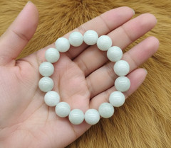 Burmese Jade Bracelet Round White Natural Jadeite Type A Beads Wide 14.3-14.4 mm