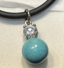 Vintage Sterling Silver .925 1 Turquoise Bead 8mm & CZ 6mm on Rubber Rope 2mm