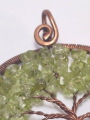 Artisan Copper Wire Green Beaded Tree Of Life Pendant