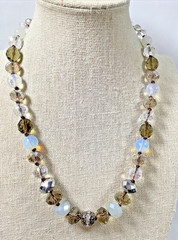 Artisan Faceted Glass Beaded Necklace Smoky Clear Cloudy Hand-knotted Nice! 17″