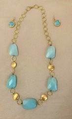 Necklace & Earring Set 14K Gold over 925 Silver Blue Agate Fine Jewelry 28″L New