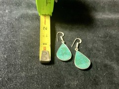 Turquoise Gemstone Handmade Drop Dangle Earrings .925 Silver Trim 1.6″ Beautiful