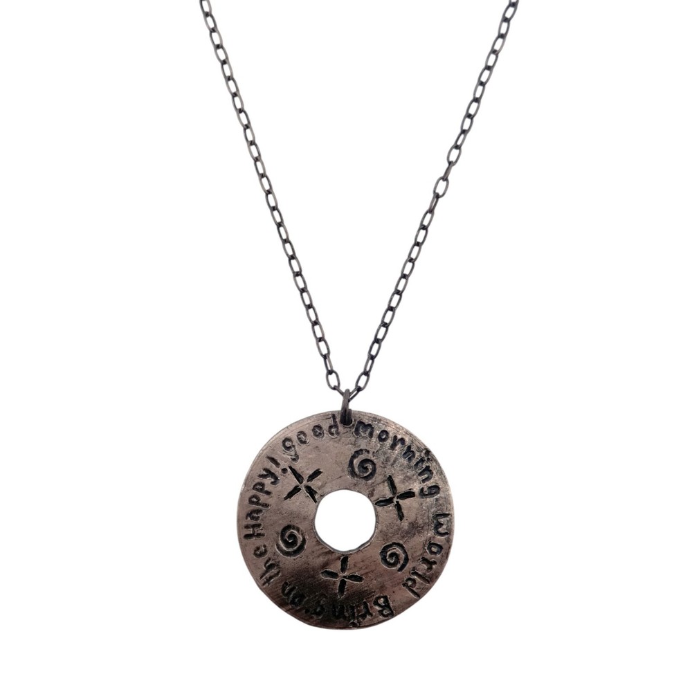 Anju Antiqued Pewter «Good Morning World, Bring on the Happy» Necklace – NEW