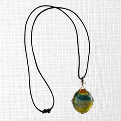 Copper Wire Wrapped Art Glass Pendant Necklace Swirled Glitter Bohemian Studio