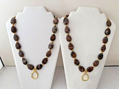 Gold & Red/Brown 3/4″ x 1″ Pear Shaped Jasper 23″ Beaded Necklace/Earring Set