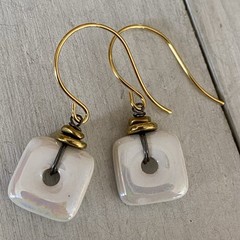 Min Favorit Ivory Opal Ceramic Mykonos Greek Bead & Mixed Metal Artisan Earrings
