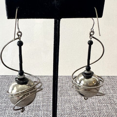 Vtg Spiral Artisan Earrings Spheres Drops Hooks Retro Glam Saturn Inspired 3.25″
