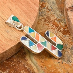 Peruvian Artistry Multi Gemstone 1.10ctw Cactus Pendant W/O Chain 925 Sterling