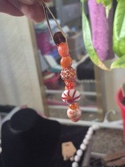 Handcrafted Beaded Orange Red White Stretch Bracelet Round Beads Unisex Adults