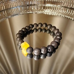 16CM Handmade 8mm lava bead bracelet with amber color squere #7