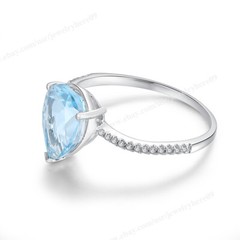Fine Jewelry Natural Diamond Ring Solid 10K White Gold 2.2carat Sky Blue Topaz