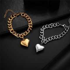 Stainless Steel Chunky Heart Charms Bracelet for Women