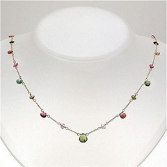 RAINBOW TOURMALINE NECKLACE Watermelon Pink & Green Diamonds & Briolettes NEW