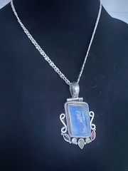 VTG Artisan Pendant Moonstone Labradorite Sterling & Necklace 16” Gems Designed