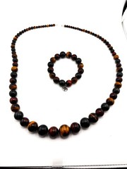 Jay King DTR 925 Sterling Silver Tigers Eye Beaded Necklace & Bracelet Set