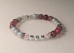 Red and White Glass Beaded MOM Fashion Bracelet-One Of A Kind