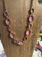 Charles Albert abalone Necklace Alchemia Red Gold Tone iridescent Signed 19”
