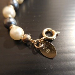 Necklace Pearls VB White Gray Clasp Carabiner Gold Plated Jewel Woman N4465