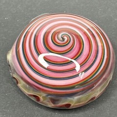 Handblown Art Glass Pendant Hollow Disc Colorful Pink Swirl Borosilicate Pendy