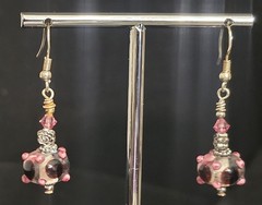 Lampwork & Silver Earrings w/Swarovski Crystals ; Sterling Ear Wires 1.25″