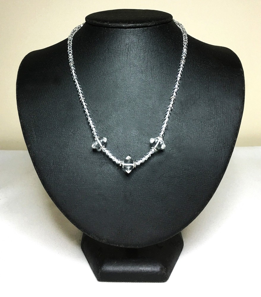 Natural Faceted Quartz, Sterling Silver Handmade necklace, knotted, 17″ long